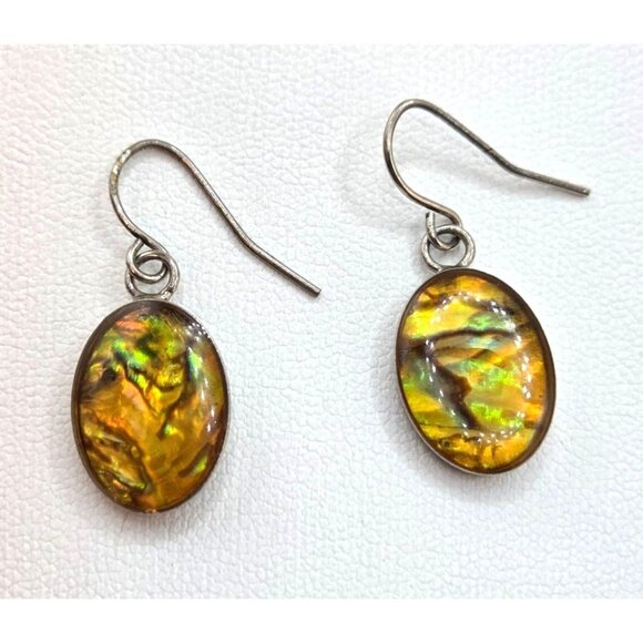 Handcrafted Iridescent Abalone Shell Dangle Earrings With Silver Hooks - Picture 1 of 2